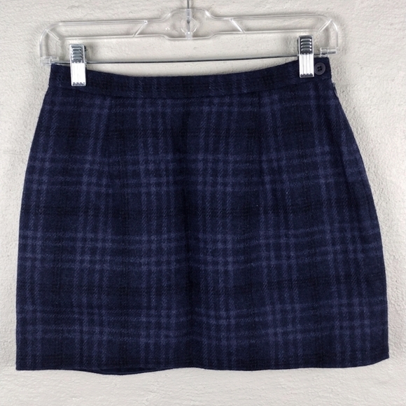 Jones New York Blue Windowpane Check Lamb Shetland Wool Fitted Mini Skirt - Picture 11 of 11